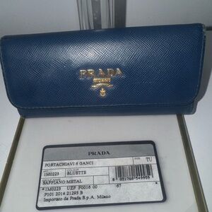 Prada Bluette Saffiano Leather Key and Card Holder